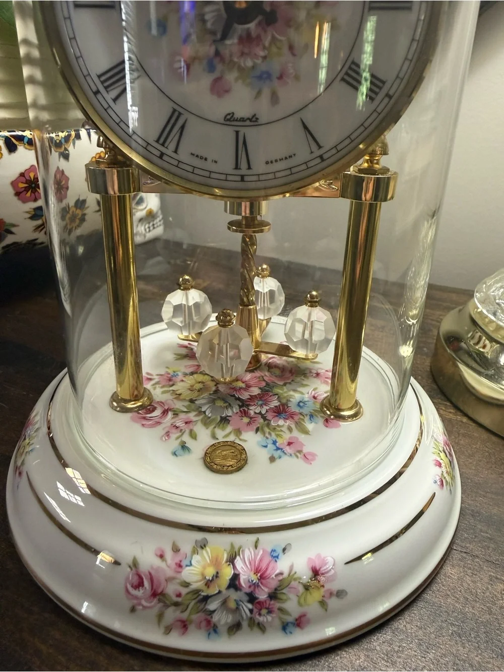 Floral Anniversary Clock in White and Gold